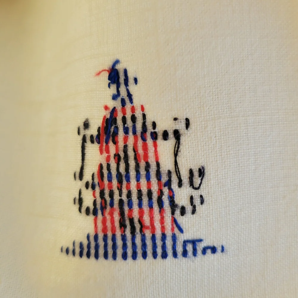 Vintage Embroidered Cloth Napkins (4) Cross-stitch Pagoda or Lighthouse? Nice!